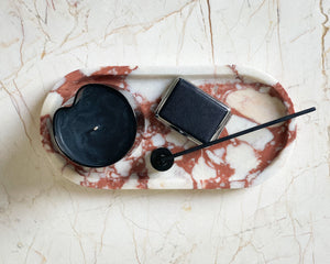 Red Marble Oval Tray