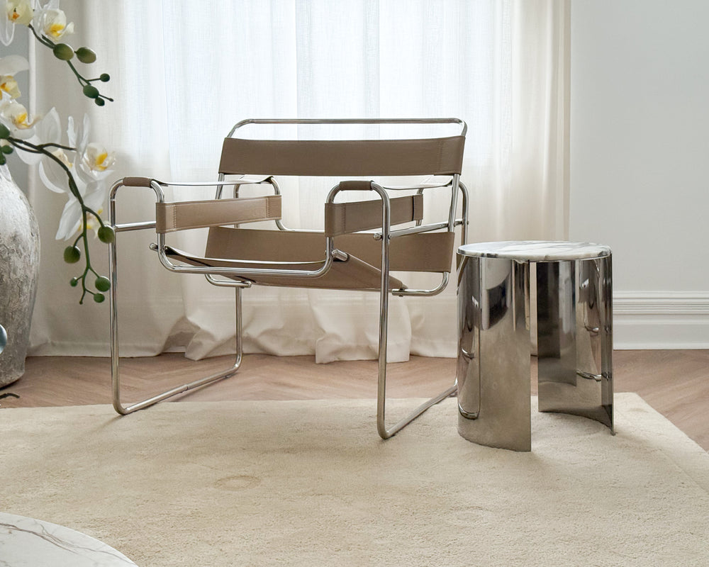 Crescent Stainless & Marble Side Table