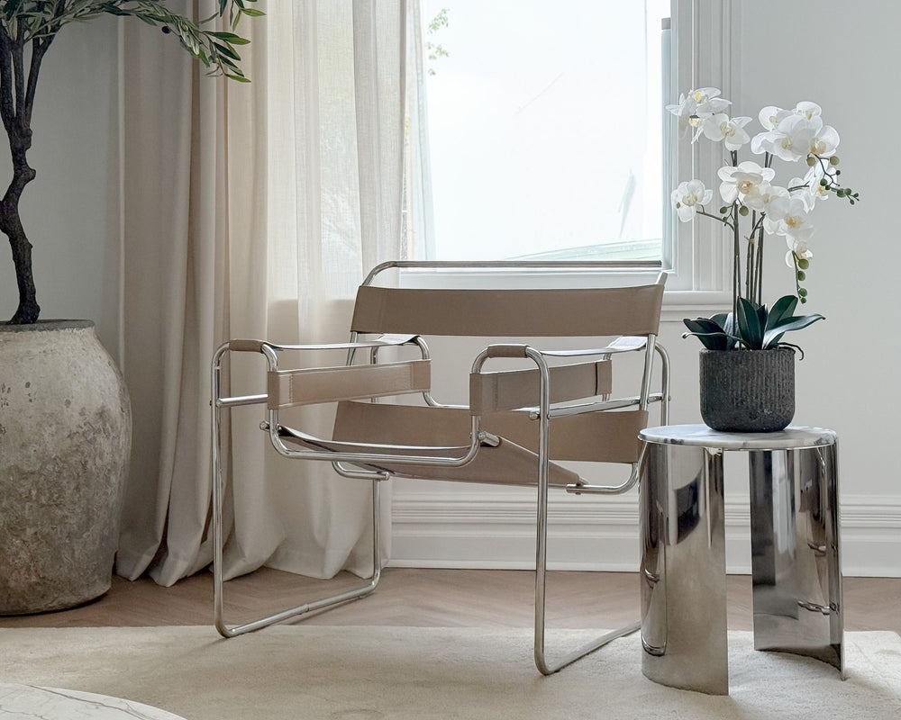 Crescent Stainless & Marble Side Table