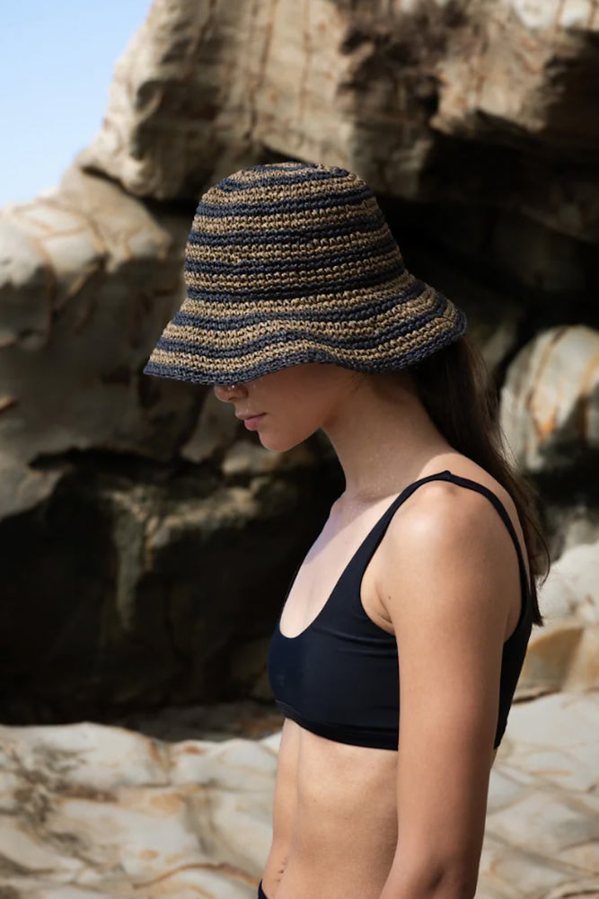 Sophie | So Relaxed Stripes Hat | Black with Moss