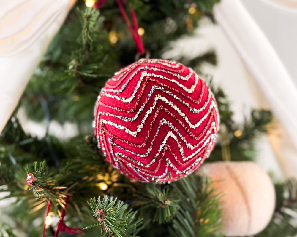 Red Velvet Cheveron Bauble Decoration