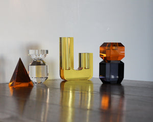 Hubsch | Crystal Candle Holder | Amber & Smoke