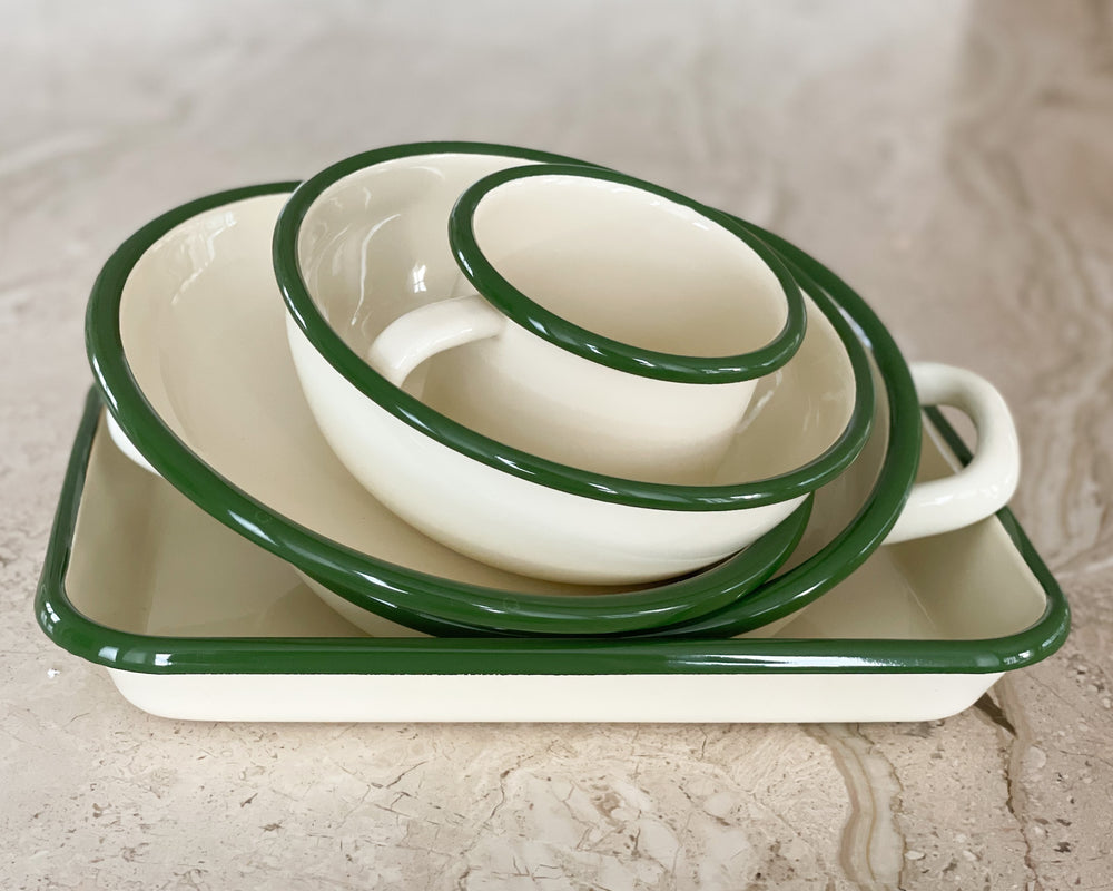 Enamel Plate | Cream & Green