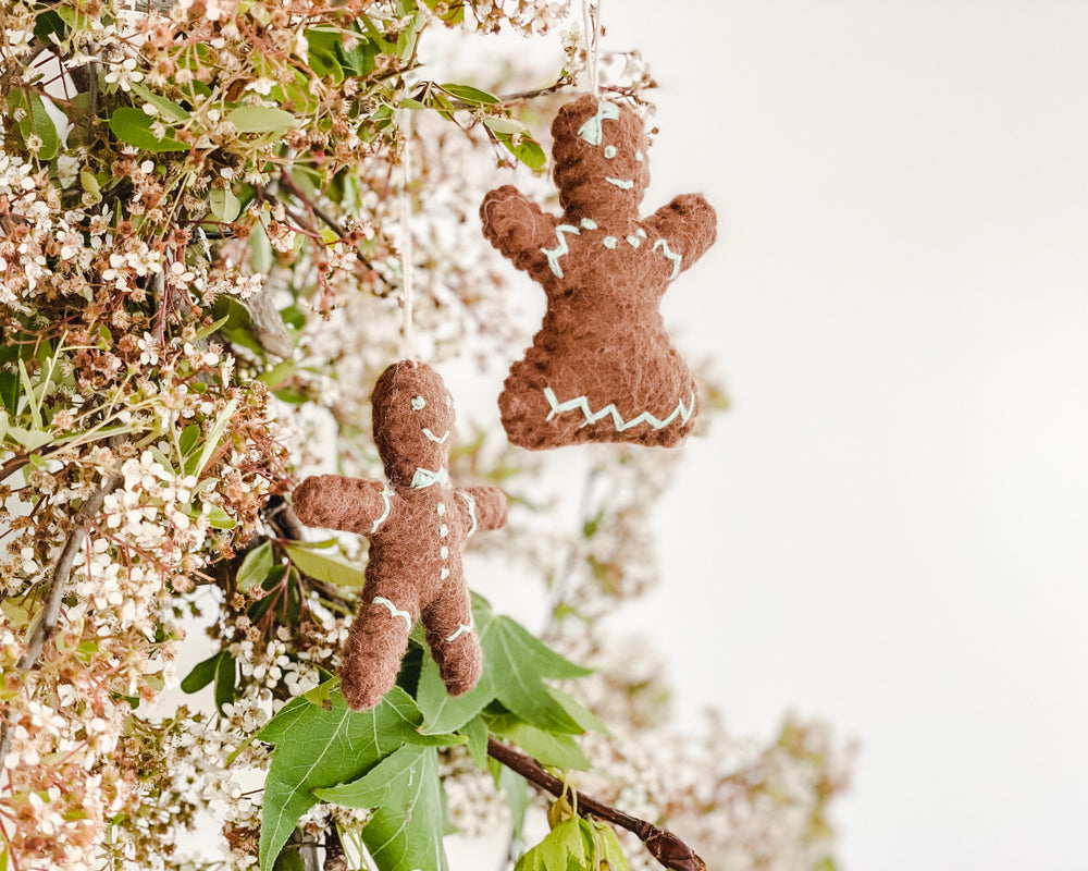 Felted Gingerbread Man & Woman Decoration | Set of 2