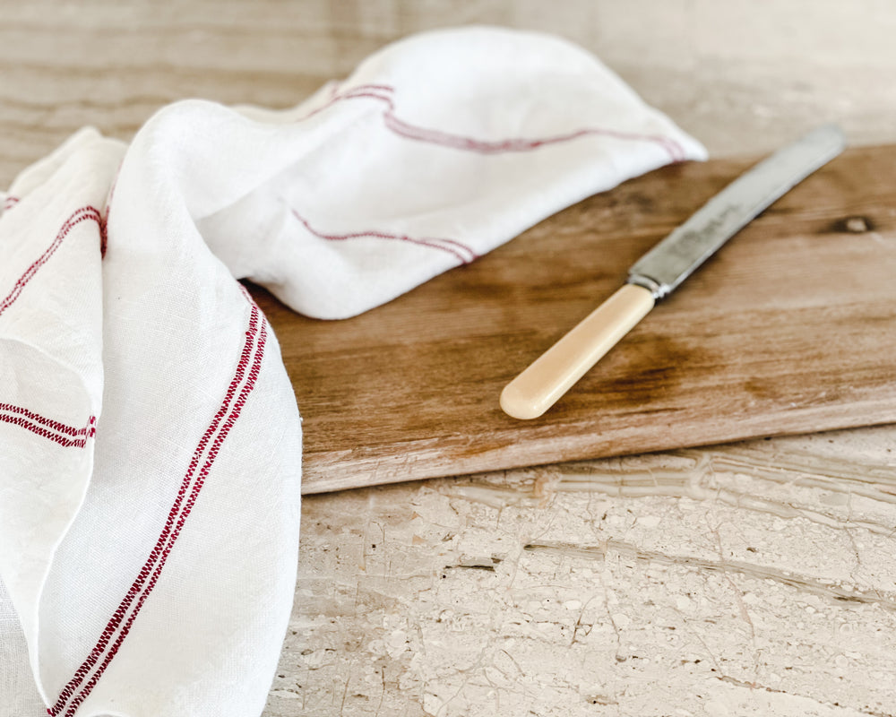 Stripe Linen Tea Towel | Ivory & Red