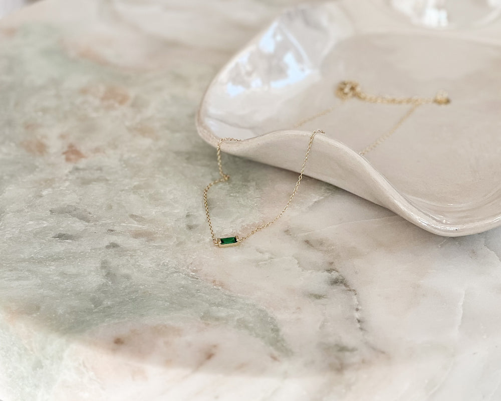Emerald Zirconia Baguette Necklace
